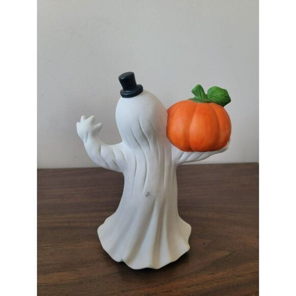 Ceramic Halloween Happy Ghost Jack O'Lantern pumpkin home decor figure - Picture 4 of 6